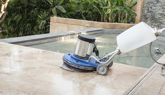 Professional limestone floor cleaning in progress Professional limestone floor cleaning in progress